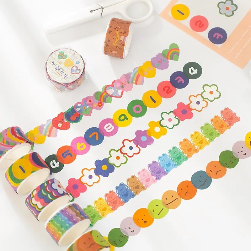 100 ks/ roll roztomilý dot umývacia páska Zvieratá SRDCE SRDCE VYDANÉ OZNAMOVANÉ Maskovacie nálepky pre umenie DIY Crafts Journals Scrapbook