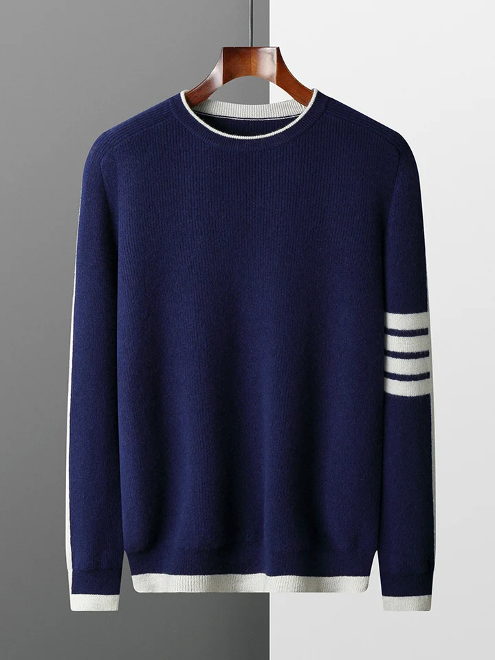 100% Merino Wool Pánske O-krk Zhustený pulóver Príležitostný voľný kontrast farebný kašmírový sveter jesenná zima teplá podložka top