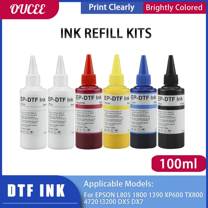 100 ml atramentovo doplňovanie atramentu DTF Transfer Film Textile Atrament pre Epson L805 1800 1390 XP600 TX800 4720 I3200 DX5 DX7 pre Epson