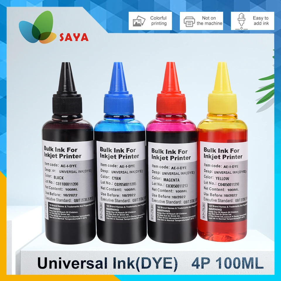 100 ml atramentová súprava na náplň pre Canon HP Epson Brother Lexmark Dell Inkjet Printer Ciss Ink Atrament Dye Ink 4 Colors Dropshipping