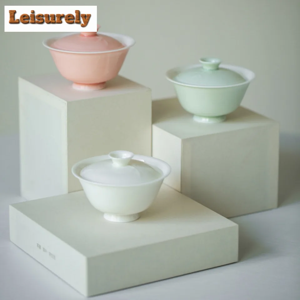 100 ml biele porcelán bambusové tiene Gaiwan Boutique Boutique Solid Color tenké pneumatiky čajový čaj Tureen Tureen Cover Cover pre čajové ozdoby