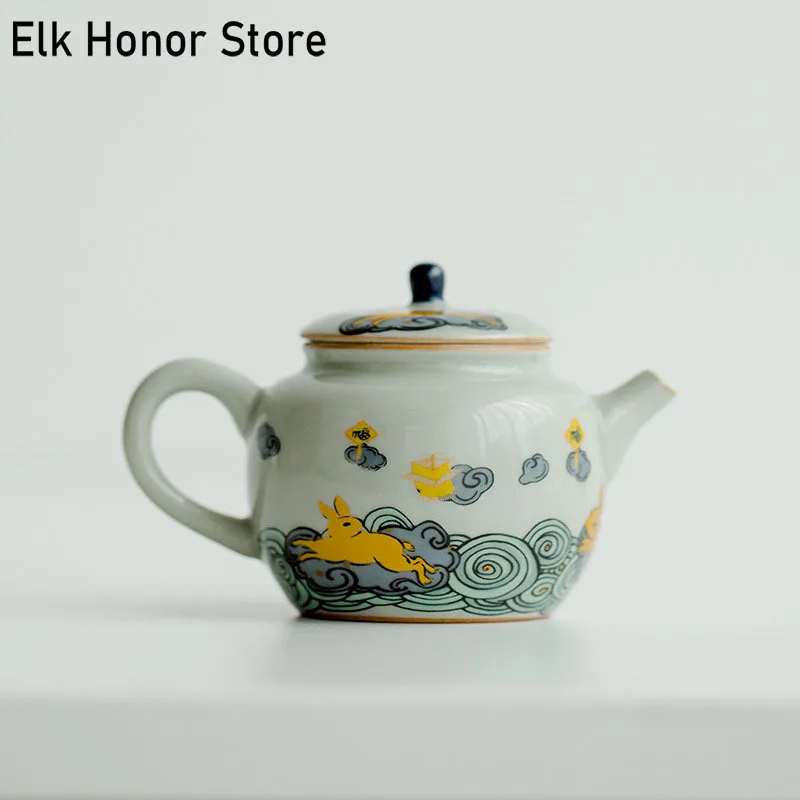 100 ml butiku Happy Golden Rabbit Ceramic Teapot Creative Rabbit Little Scholar Pot Tea Maker Porcelán kanvica kung fu set darček