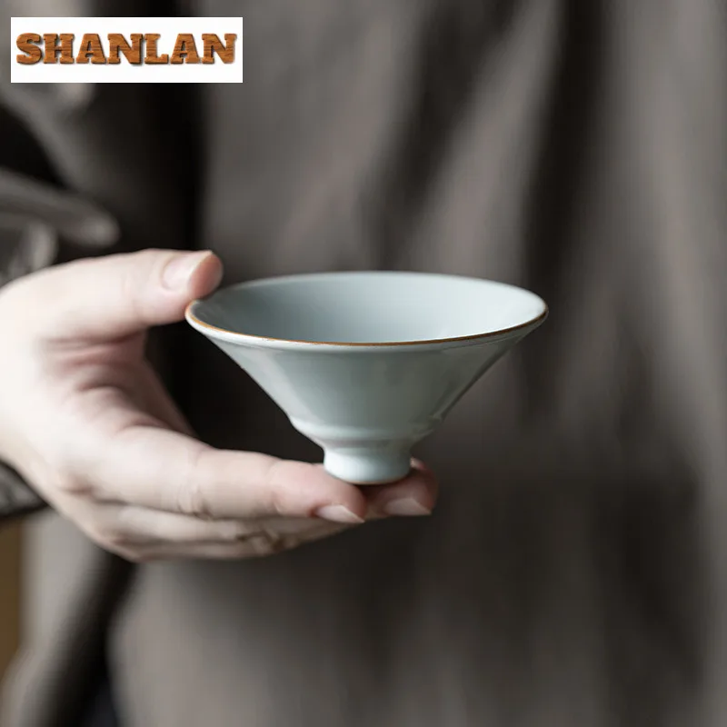 100 ml ručne vyrábané azúrové ruce porcelánové čajové šálky ľadovej glazúre Master šálka vysoká noha bambusová klobúk čajka Chazhan kung fu teaset