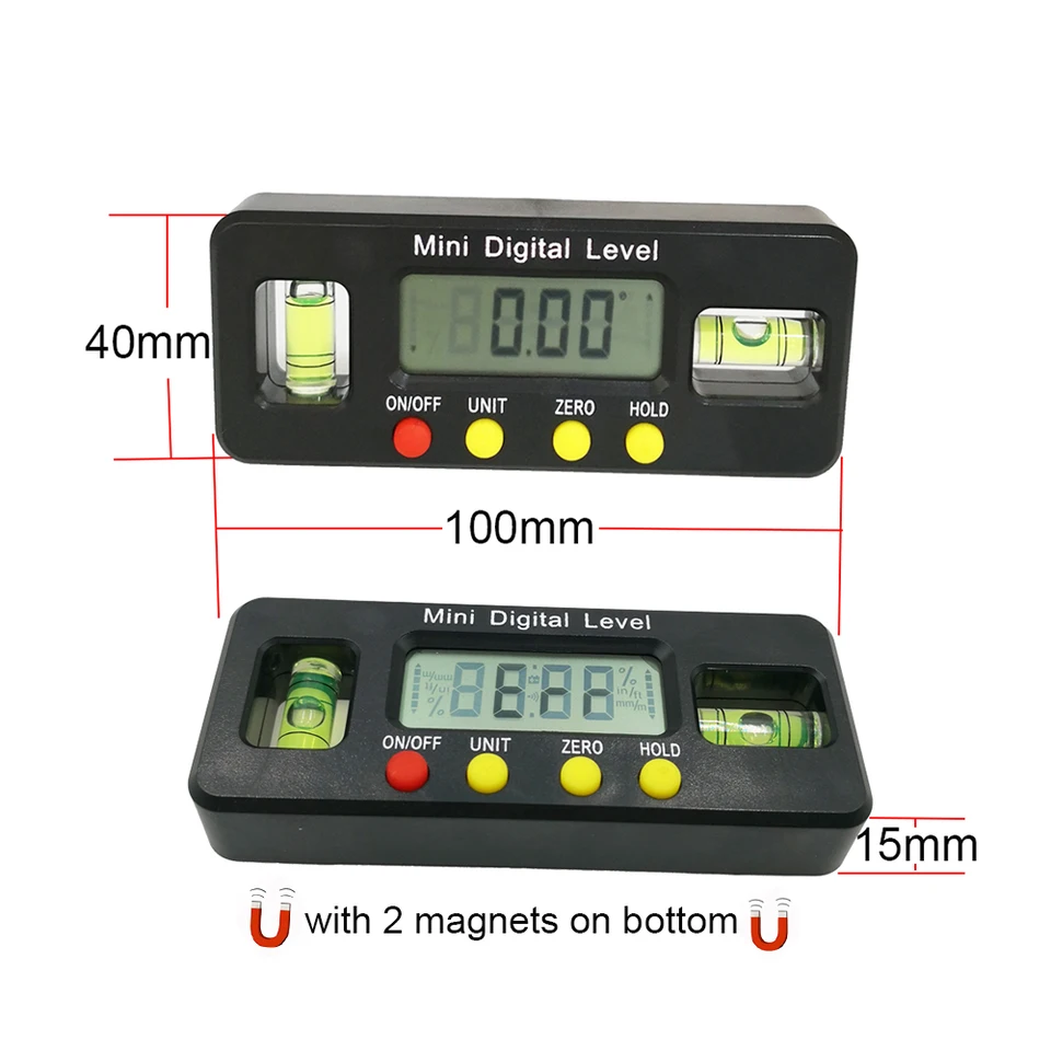 100 mm 360 stupňov mini digitálne digitálne uhlové fleskové nálezisko inklinometrová úroveň s meraním magnetického spodného uhla