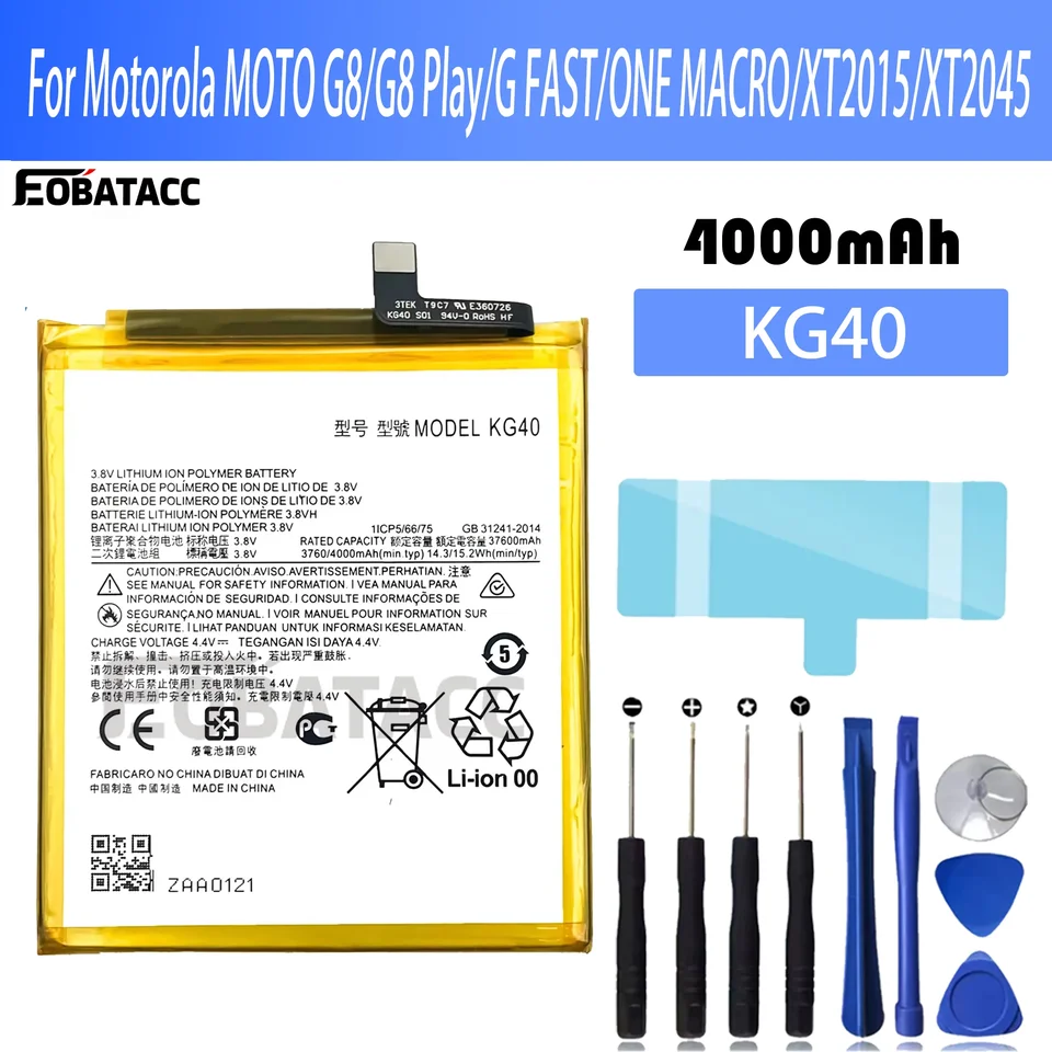 100% nová originálna batéria KG40 pre Motolora Moto G8/G8 Play/G Fast/One Makro/XT2015/XT2045 Batéria + Nástroje zadarmo