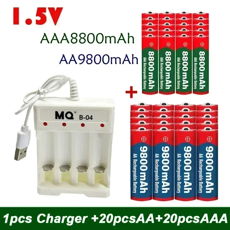 100% nový 1,5 V nabíjateľná batéria AA 9800MAH+AAA 8800MAH+USB nabíjačka Set alkalickú technológiu vhodnú pre holiaceho stroja na diaľkové ovládanie