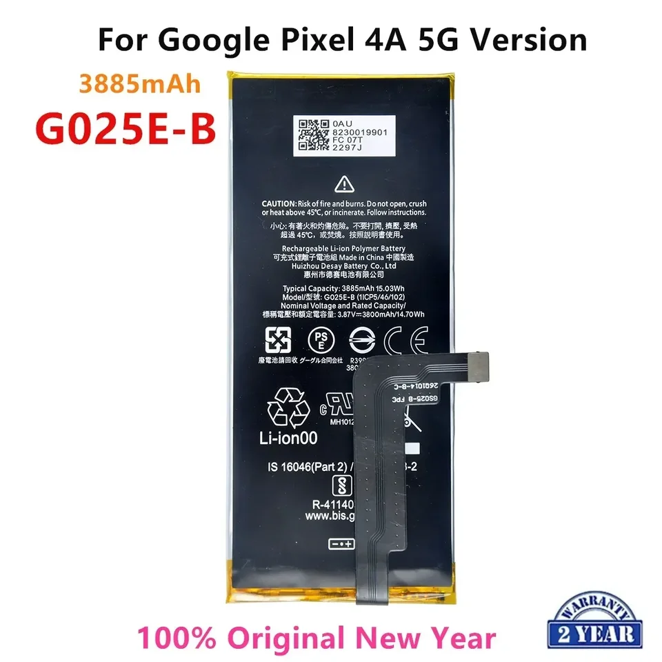 100% orgán G025E-B 3885 mAh Výmena batérie pre Google Pixel 4A 5G verzia Originálne najnovšie výrobné batérie telefónu