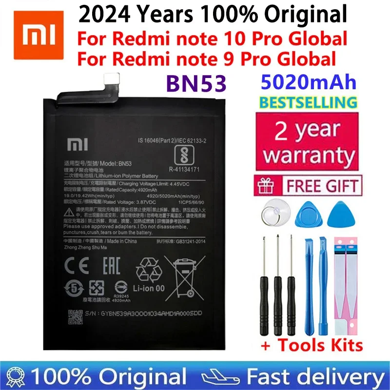 100% originálna batéria 5020 mAh bn53 pre Xiaomi Redmi Note 10 Pro Global / Note 9 Pro Globálne náhradné batérie Rýchle preprava