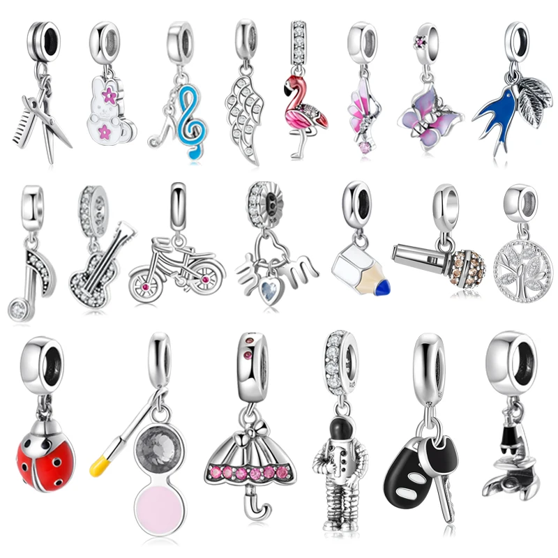 100% originálne 925 Sterling strieborné plameniak s mikrofónom Nožnice Place DIY korálky Fit Original Women Charms Náramky šperky výroby
