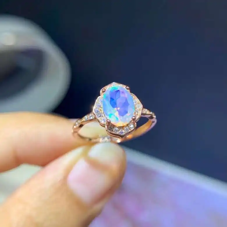 100% originálny biely opálový prsteň pre denné opotrebenie 6 mm*8 mm austrál Opal Silver Ring 925 Strieborné opálne šperky