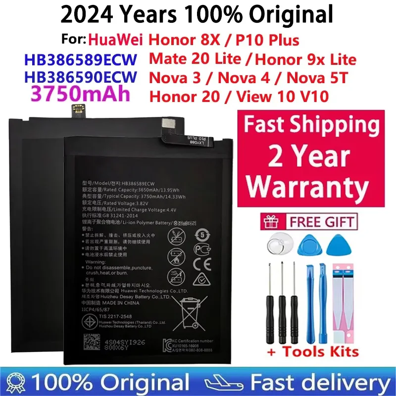 100% originálny HB386589ecw pre Huawei P10 Plus Honor 8x Play View 10 Mate 20 Lite Nova 3 4 5t Honor 20 batéria batéria batéria