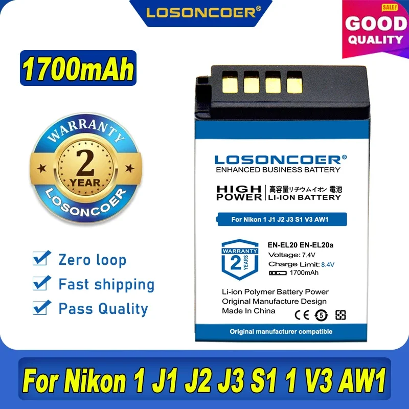 100% originálny losoncoer 1700amah EN-EL20 EN-EL20A batéria pre Nikon Coolpix P1000 Nikon1 J1 J2 J3 1 S1 1 V3 Nikon1 AW1