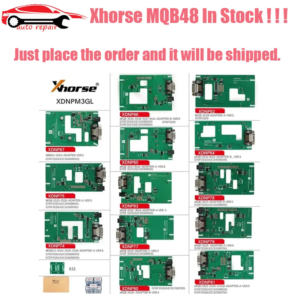 100% originálny Xhorse MQB48 Žiadne rozoberanie Žiadne spájkovanie 13 úplných nastavených adaptérov XDNPM3GL pre VVDI PROG a KEY TOOL PAD PLUS