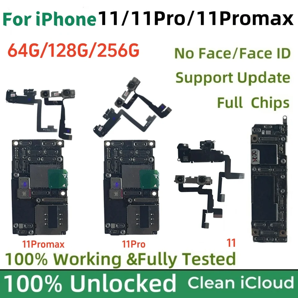 100% pracovná základná doska pre iPhone 11 Pro Max Unlocked Clean Icloud Mainboard Support iOS Aktualizovaná logická doska, bezplatná shppping