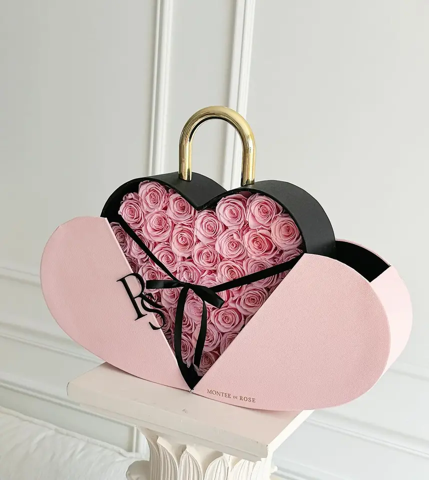 100% prírodné pestré večné večné čerstvé ruže v prenosnom tvare srdca Box Matky Valentines Darček