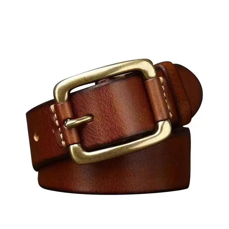 100% Pure Cowhide Belt 3,8 cm široký vysokokvalitný originálny kožený pás pre mužov Ženy Luxusné značka Copper Pin Buckband Darček