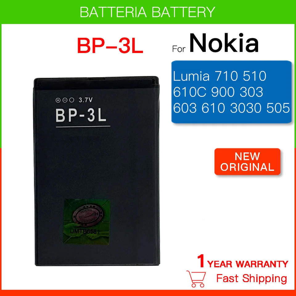 100% pôvodná 1300 mAh vysoko kvalitná telefónna batéria BP-3L pre Nokia Lumia 710 510 603 303 610 3030 BP 3L Li-polymérové ​​batérie+Nástroje