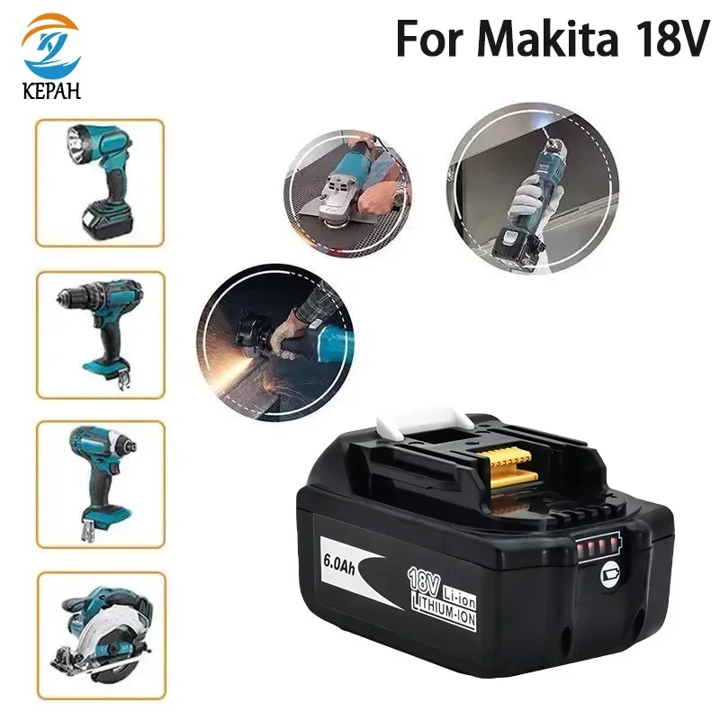 100% pôvodná 18V nabíjateľná lítiová batéria, 6AH, s LED, uhlovou brúskou, BL1860, BL1850, 2A nabíjačkou