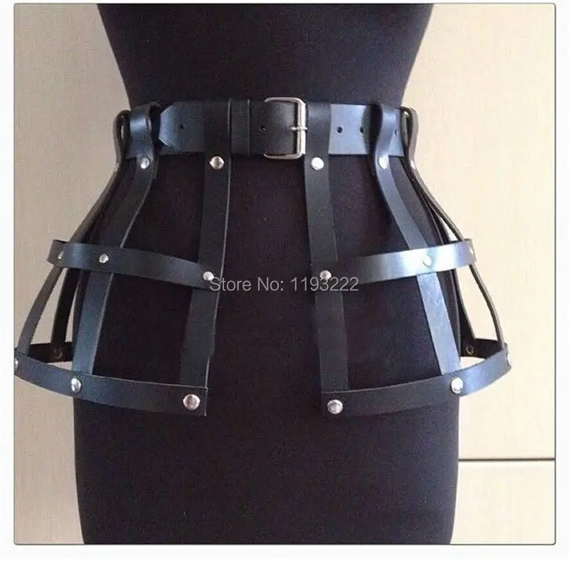 100% ručne vyrábané ženské dievčenské rámové klietky Klietka Koža Ženy postrojový pás Cincher Hip Hollow out Out Belt Remes