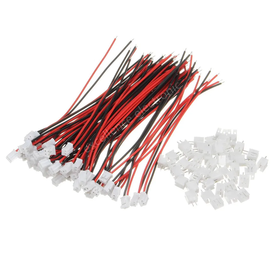 100 sady Mini Micro JST 2,0 pH 2-kolíkový konektor konektor s káblami káblov 100 mm