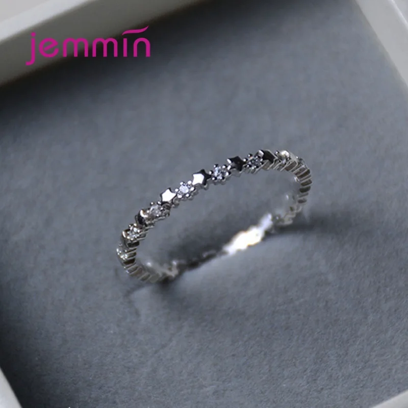 100% skutočné 925 Strieborné vintage hviezdy číry cz stohovateľný prsteň prsteň pre ženy Girl Charm Fashion Fine Jewelry Bijoux