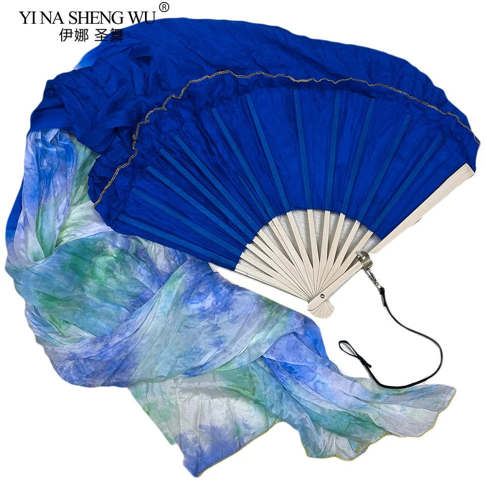 100% skutočné hodvábne ventilátorové závojy pre brušné tanečné zjemnenie hodvábne ventilátor Čínsky gradient ručne vyrobený zafarbený ventilátor kravaty lano hodte hojdačku a ventilátor