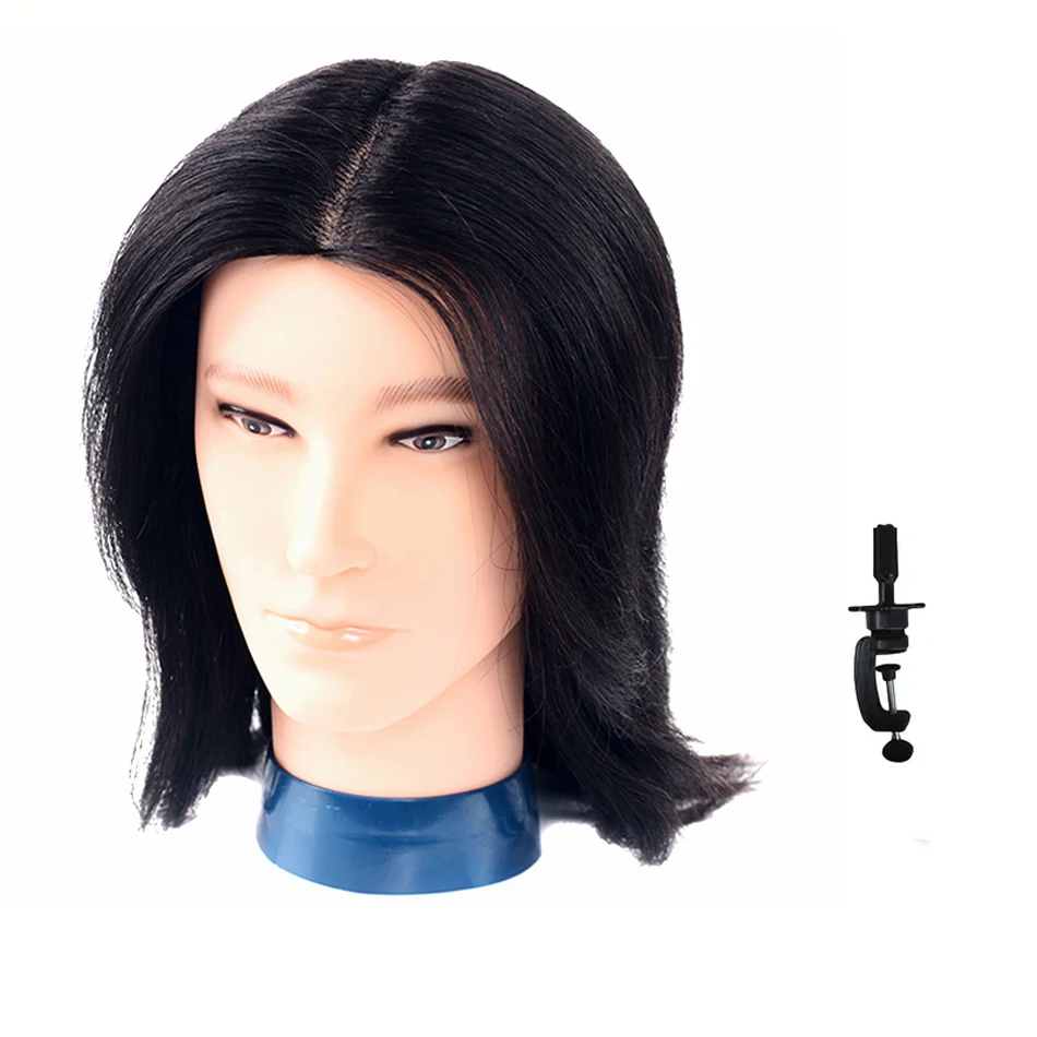 100% skutočné vlasy Mužské figuríny s hlavou bezplatného stolového stojana Profesionálne kozmetológie Training Doll Hlava pre stylistov stylistov