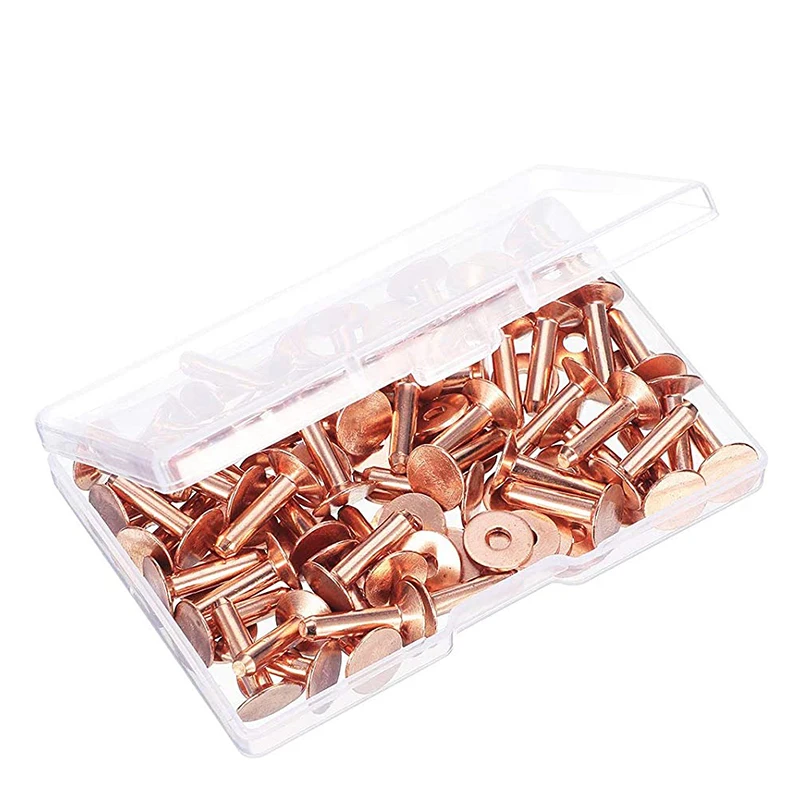 100 súprav medených nitov a Burrs Washers kožený medený nit nitte pre goliere pre kožené remeselnícke potreby