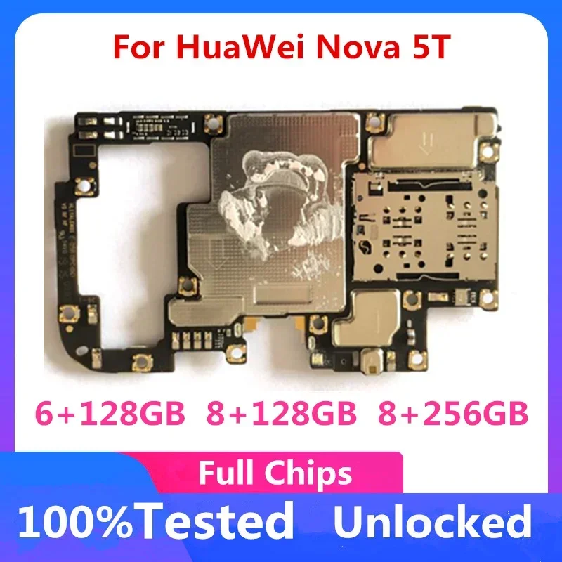 100% testovaná pôvodná základná doska pre Huawei Nova 5T Nova5t YAL-L21 128 GB 256 GB hlavná doska Global Android OS Logic Board s čipom
