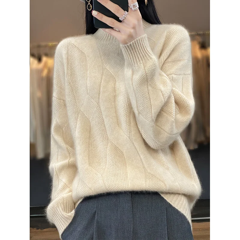 100% vlnený sveter ženský pullover zimný sveter hrubý jumper s dlhým rukávom Turtleneck blúzka Cashmere pletené topy oblečenie