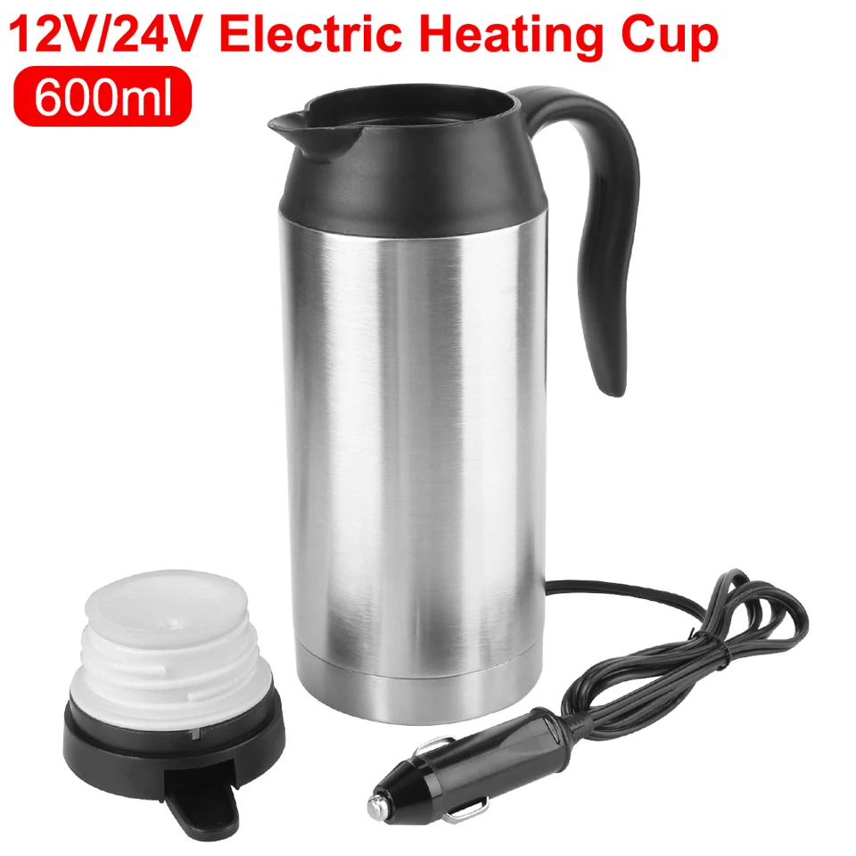 100 W 200 W 600 ml 12v 24 V Vodné kávové mlieko Tepelné hrnčekové vykurovacie vozidlo Kettle z nehrdzavejúcej ocele