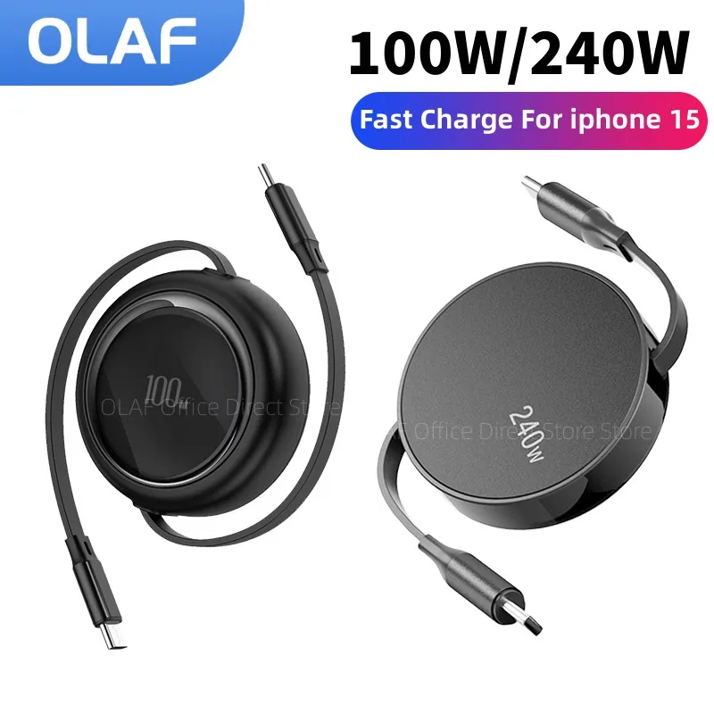 100 W/240 W natiahnuteľný typ C až USB C kábel PD Rýchle nabíjanie Typ C Dátový kábel pre iPhone 15 Xiaomi Huawei laptop USB C kábel