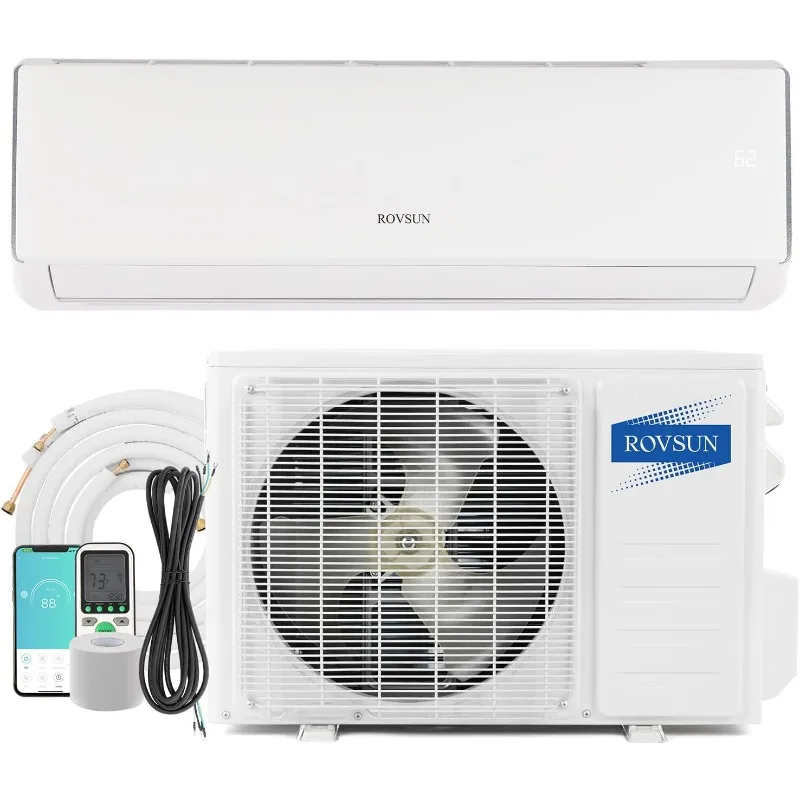 1000 BTU WiFi-povolená mini-rozdeľovacia klimatizácia a ohrievač, 17 SEER2 230V Inverter Ductless Wall AC Unit AC