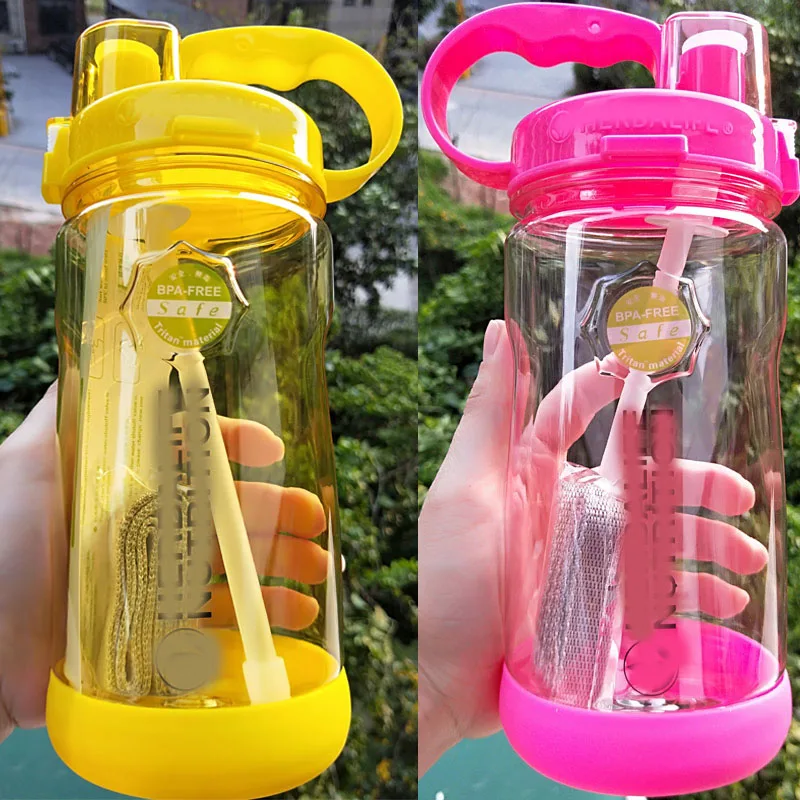 1000 ml priehľadná dolatka BPA Fľaša na fľašu s vodou Fľaša na pitie šálky s únikom veľkej rukoväte s drinkware s vodou