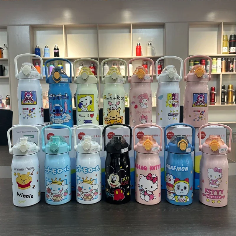 1000 ml Sanrio Hello Kitty Kuromi Športová fľaša s vodou Priehľadná slama Fľaša na fľašu DIY anime cinnamoroll plastové šálky darček