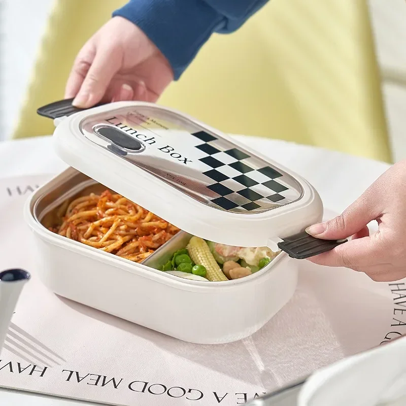1000 ml z nehrdzavejúcej ocele obedový box INS Simple Style Školská kancelária Študenti 2 Grid Bento Box Výfukový otvor prenosné potravinové nádoby