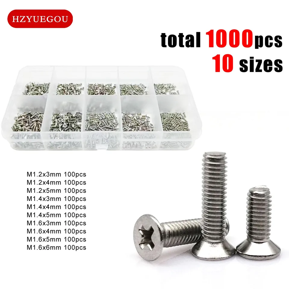 1000/set Micro Small M1.2M1,4M1.6 Phillips Podpočítajte skrutku hlavy skrutky pre hračky pre elektronické okulia