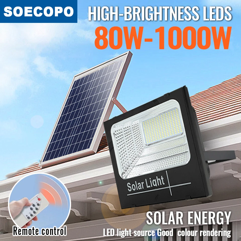 1000 W solárne svetlo s diaľkovým ovládaním vonkajšie LED svetlo Autoohuman senzor IP67 Energy Saving Outdoor Garden Solar Street Lights Lights