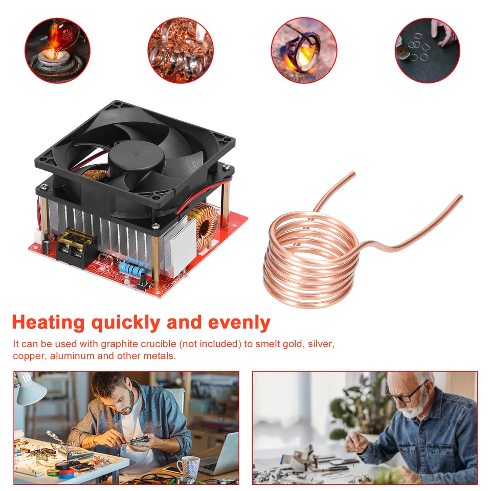 1000 W ZVS Indukčná vyhrievacia doska Modul Nízko napätia ohrievača vodiča Flyback s medenou trubicou pre kalenie dielov pre domácich majstrov