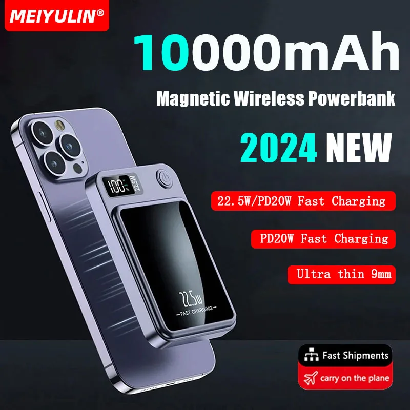 10000 mAh prenosná bezdrôtová elektrická banka 5000 mAh USB C PD20W Magnetické rýchle nabíjanie Mini externá batéria pre iPhone 15 14 Samsung