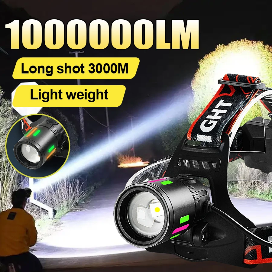 1000000lm Ultra svetlý svetlomet biely laser Silné svetlo LED hlava LED baterka Dlhý dole