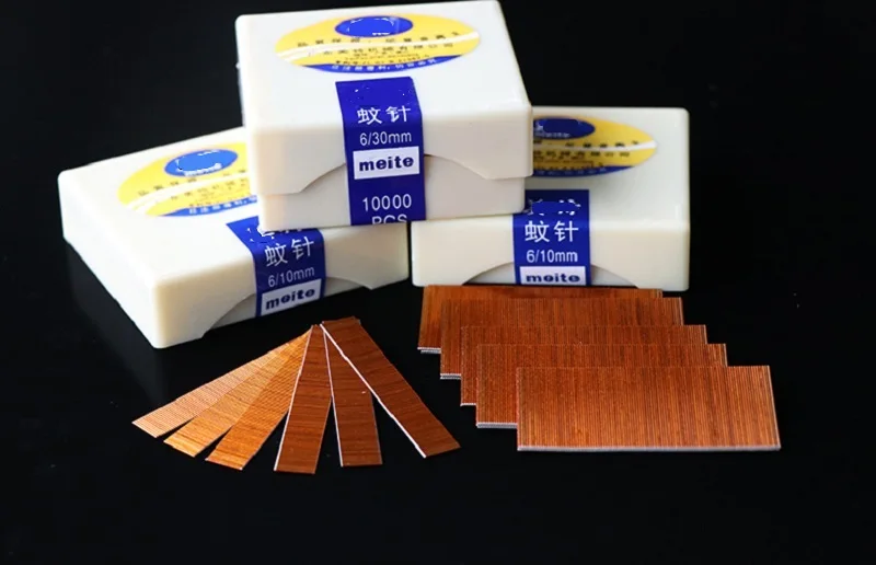 10000ks/box 6-30 mm bezhlaví nechty na meď Plating pre model P616 P622 P630 Air NET klincová zošívačky Priamy klince Priemer 0,63 mm