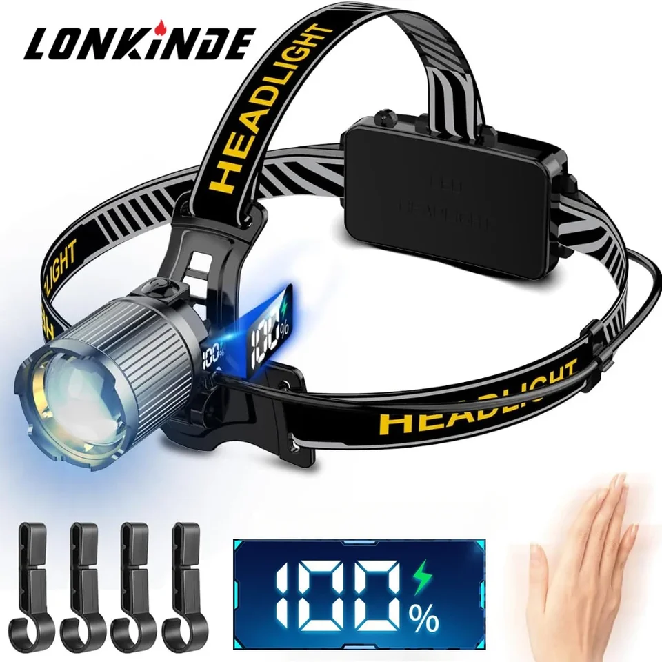 10000lm napájací displej Shot dlhý LED svetlomet USB Opätovný pohyb prenosné rybárske kempingové kempingové svetlom