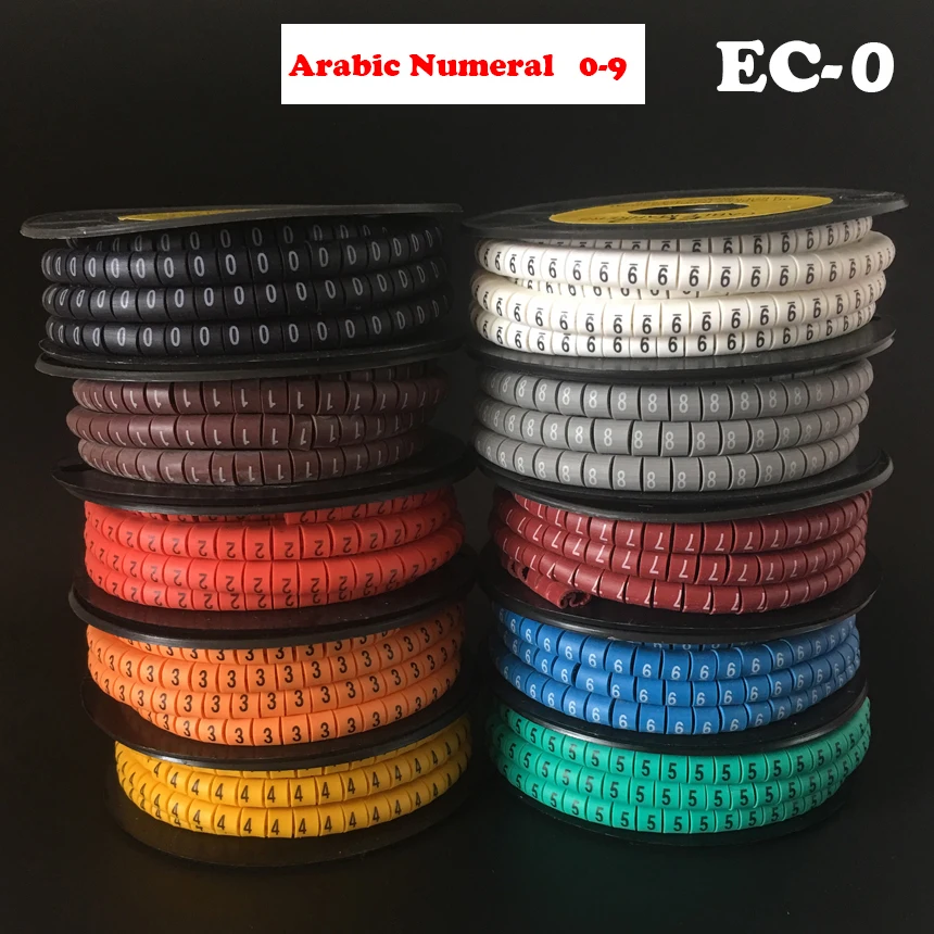 1000ks/dávka EC-0 1,5 mm2 arabská číslica 0-9 Letter PVC Flexibilný tlačový rukáv konkávna trubica Drôta kábla