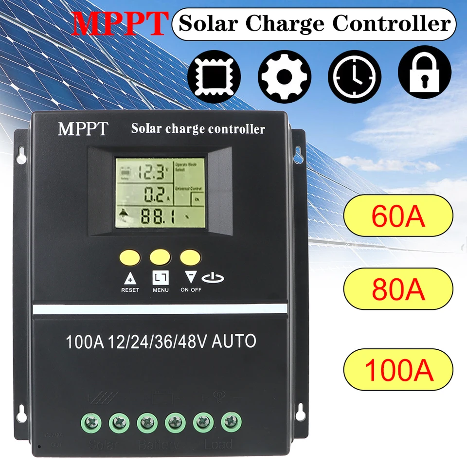 100A/80A/60A 36V/48V/24V/12V MPPT LCD displej Dual USB olovnaté kyseliny lítium batérie rýchle nabíjačka