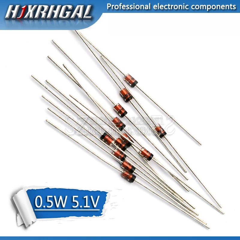 100ks 0,5 W 5,1 V BZX55C5V1 1/2W DO-35 Zenerové diódy