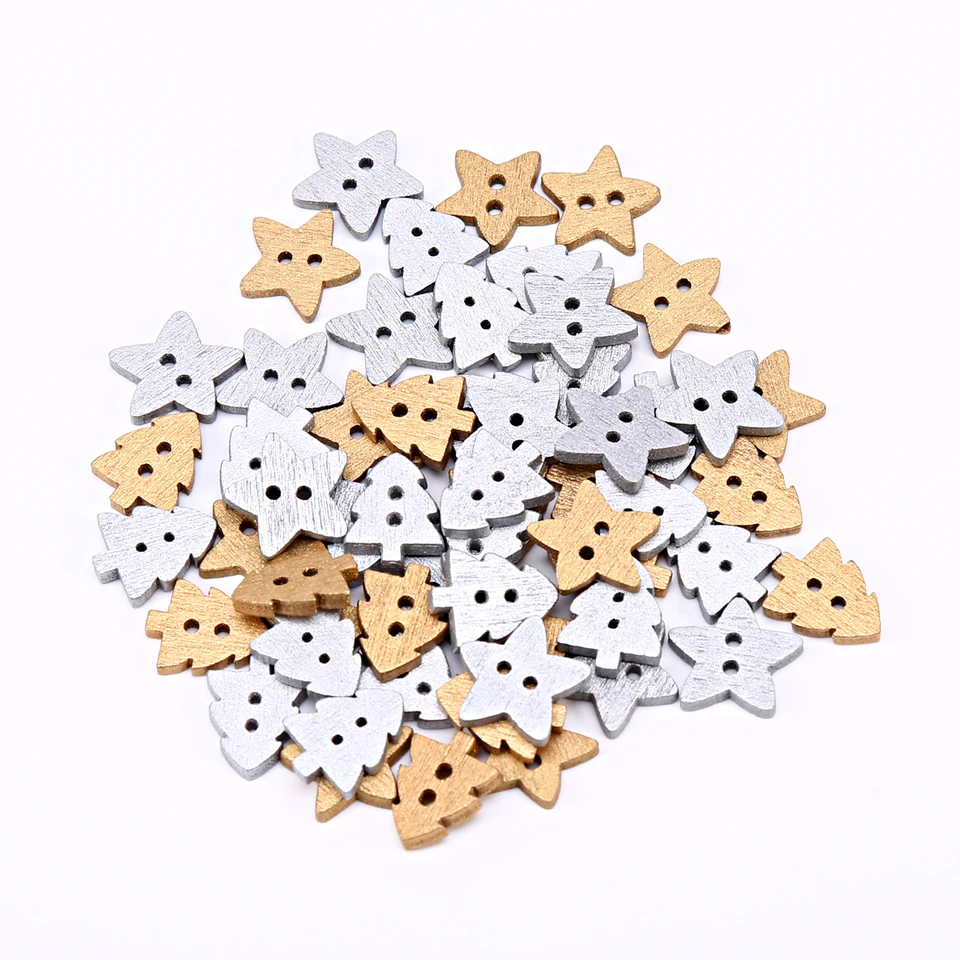 100ks 14 mm drevené strieborné zlaté hviezda vianočné stromčeky zdobenie karty scrapbooking DIY vianočné remeselné dekorácie