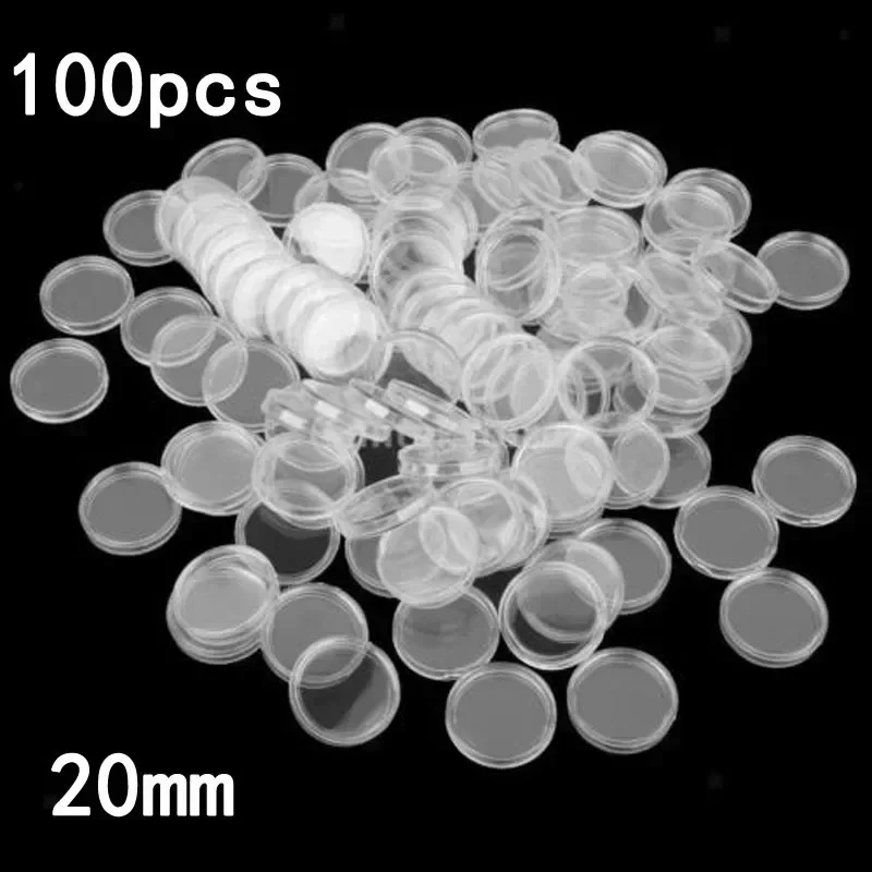 100ks 20 mm Coin Capsule Box Priehľadné okrúhle mince kapsuly Skladovacie mince Zbierka držiakov Držiak Držby Domáce potreby