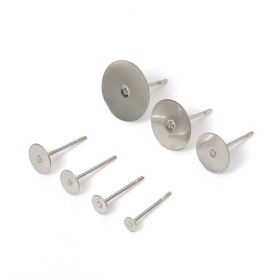 100ks 316l z nehrdzavejúcej ocele slepé náušnice Pins 3-12 mm plochý okrúhly podnosový uší základné nálezy šperkov pre domácich náušníc