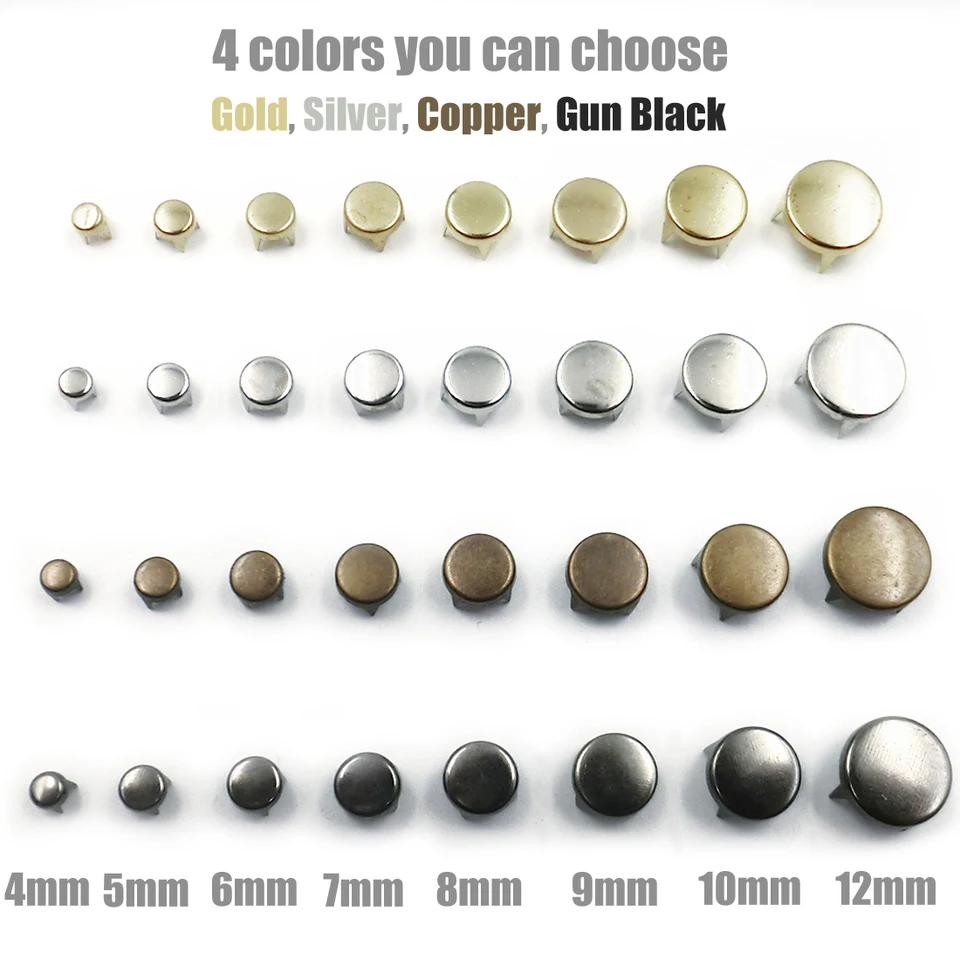 100ks 4-12 mm 4 pazúry ploché špičky Spots Nailhead Comps Nivets Punk Rock DIY kožené remeslo pre odevné tašky topánky DEKORÁCIE